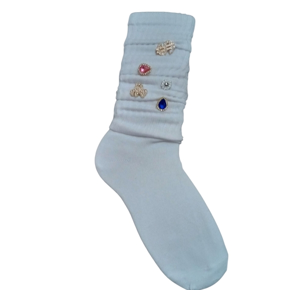 Other - Embellished White Socks with Gem Accents